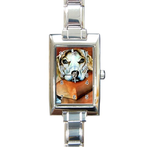 Lazy Lucy Beagle Rectangular Italian Charm Watch from ArtsNow.com Front