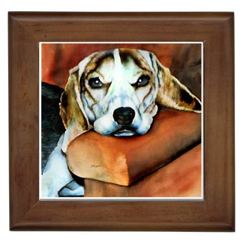 Lazy Lucy Beagle Framed Tile from ArtsNow.com Front