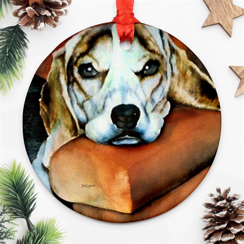 Lazy Lucy Beagle Ornament (Round) from ArtsNow.com Front
