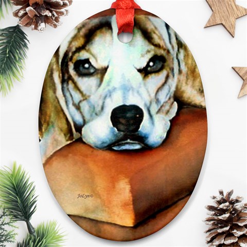 Lazy Lucy Beagle Ornament (Oval) from ArtsNow.com Front