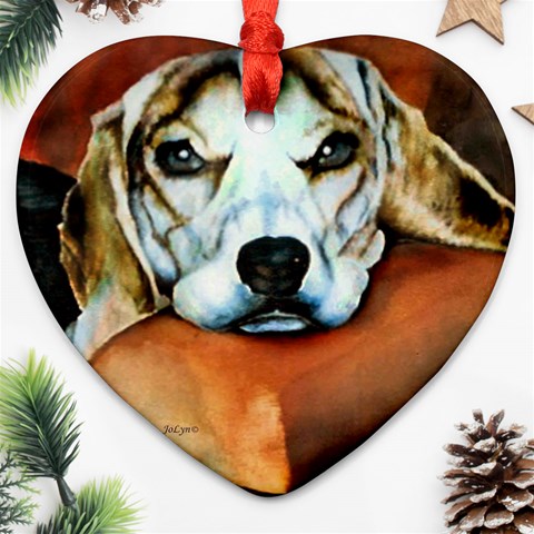 Lazy Lucy Beagle Ornament (Heart) from ArtsNow.com Front