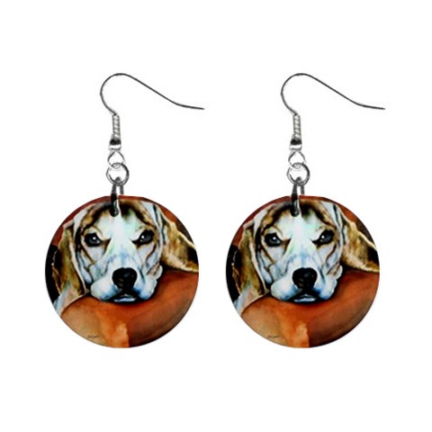 Lazy Lucy Beagle 1  Button Earrings from ArtsNow.com Front