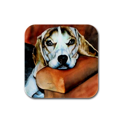 Lazy Lucy Beagle Rubber Square Coaster (4 pack) from ArtsNow.com Front