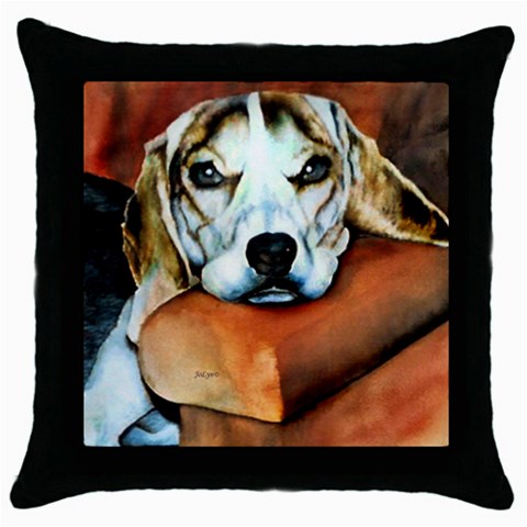 Lazy Lucy Beagle Throw Pillow Case (Black) from ArtsNow.com Front