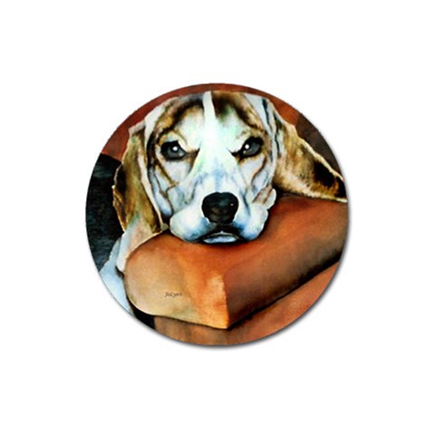 Lazy Lucy Beagle Magnet 3  (Round) from ArtsNow.com Front