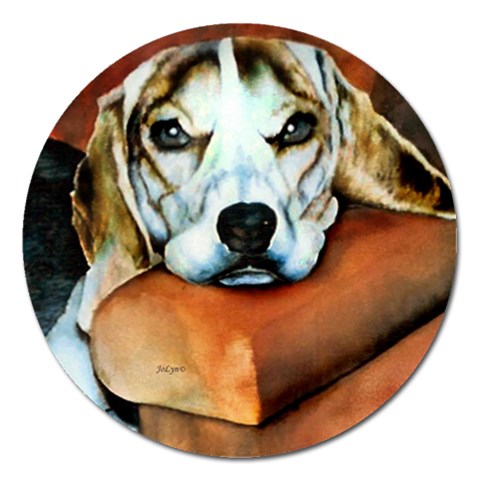 Lazy Lucy Beagle Magnet 5  (Round) from ArtsNow.com Front