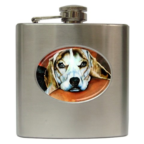 Lazy Lucy Beagle Hip Flask (6 oz) from ArtsNow.com Front