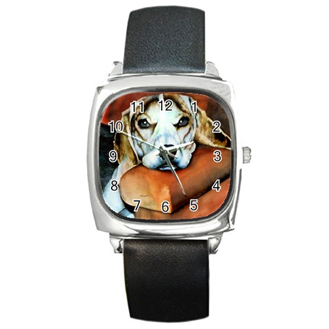 Lazy Lucy Beagle Square Metal Watch from ArtsNow.com Front