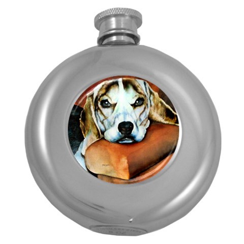 Lazy Lucy Beagle Hip Flask (5 oz) from ArtsNow.com Front