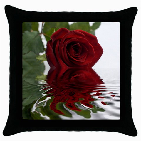 Red Rose Reflections Flower Throw Pillow Case (Black) from ArtsNow.com Front