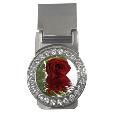 Red Rose Reflections Flower Money Clip (CZ) from ArtsNow.com Front