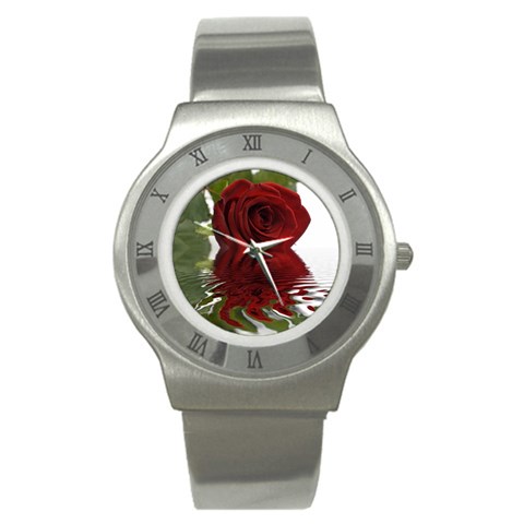 Red Rose Reflections Flower Stainless Steel Watch from ArtsNow.com Front