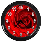 Red Rose Flower Wall Clock (Black)