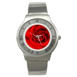 Red Rose Flower Stainless Steel Watch