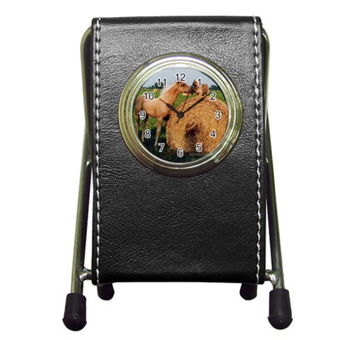 Horse and Dog Meet & Greet Pen Holder Desk Clock from ArtsNow.com Front