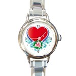 Heart and Rose Flower Round Italian Charm Watch
