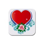 Heart and Rose Flower Rubber Square Coaster (4 pack)