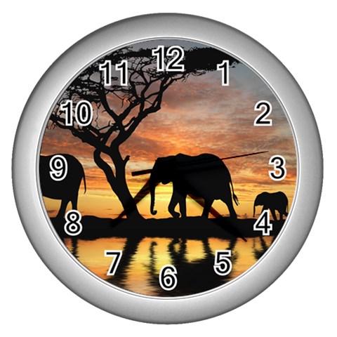 Elephant Animal M8 Wall Clock (Silver) from ArtsNow.com Front
