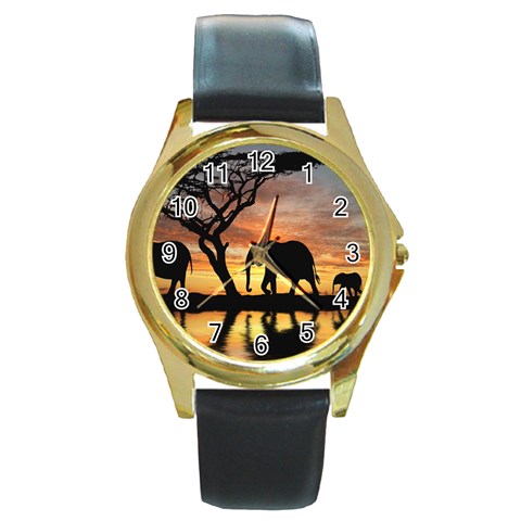 Elephant Animal M8 Round Gold Metal Watch from ArtsNow.com Front
