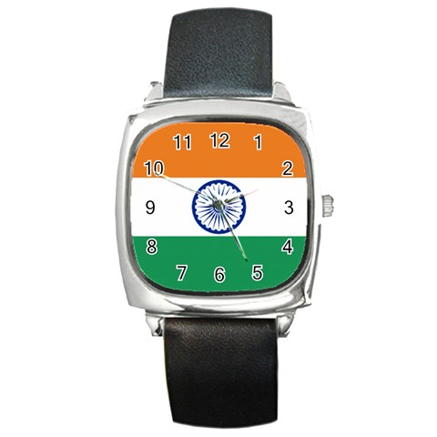 Indian Flag Square Metal Watch from ArtsNow.com Front