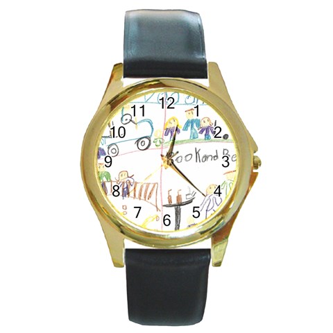 Grace s Drawing Round Gold Metal Watch from ArtsNow.com Front