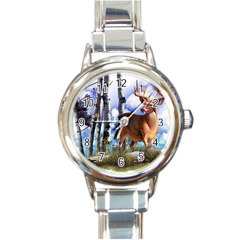 Deer Hunter Round Italian Charm Watch from ArtsNow.com Front