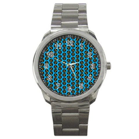 0059 Comic Head Bothered Smiley Pattern Sport Metal Watch from ArtsNow.com Front