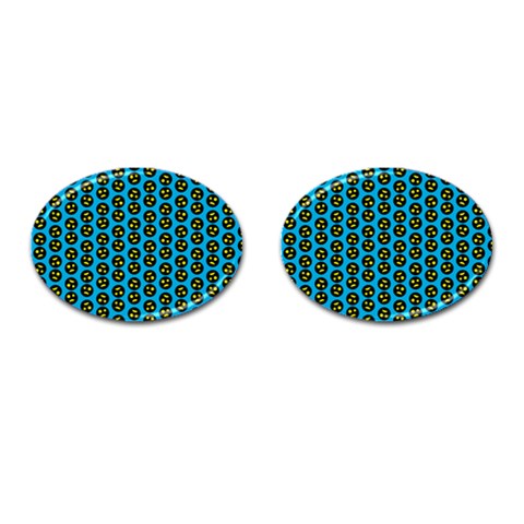 0059 Comic Head Bothered Smiley Pattern Cufflinks (Oval) from ArtsNow.com Front(Pair)