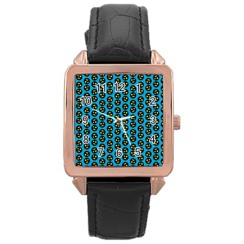 0059 Comic Head Bothered Smiley Pattern Rose Gold Leather Watch  from ArtsNow.com Front
