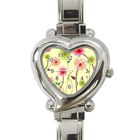 Pastel Flowers Heart Italian Charm Watch from ArtsNow.com Front