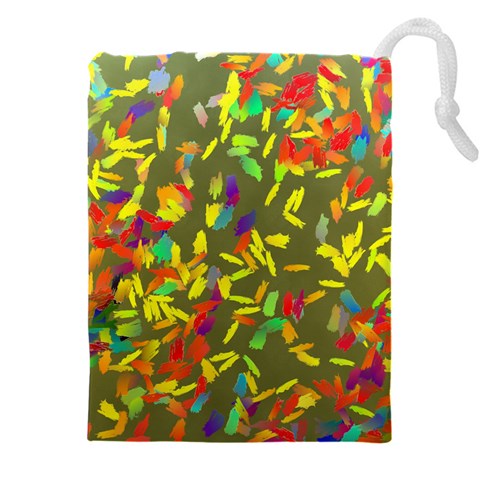 Colorful brush strokes painting on a green background                                                Drawstring Pouch (5XL) from ArtsNow.com Front