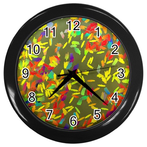 Colorful brush strokes painting on a green background                                                    Wall Clock (Black) from ArtsNow.com Front