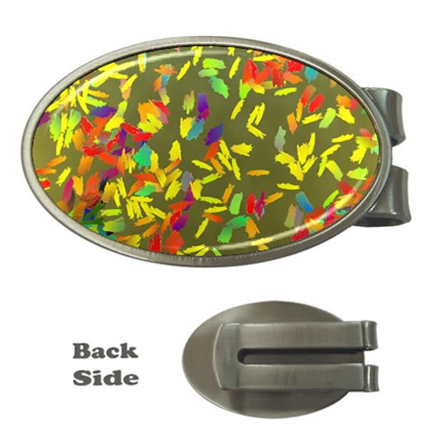 Colorful brush strokes painting on a green background                                                    Money Clip (Oval) from ArtsNow.com Front