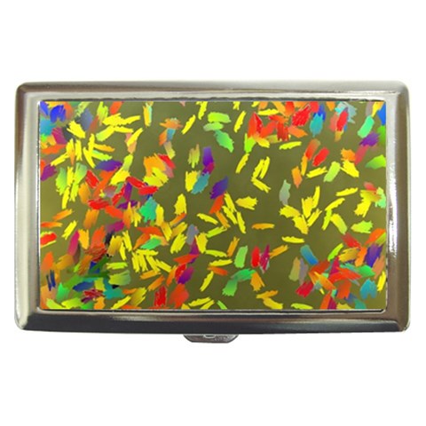 Colorful brush strokes painting on a green background                                                    Cigarette Money Case from ArtsNow.com Front