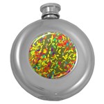 Colorful brush strokes painting on a green background                                                    Hip Flask (5 oz)