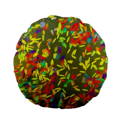 Colorful brush strokes painting on a green background                                                   Standard 15  Premium Flano Round Cushion from ArtsNow.com Front