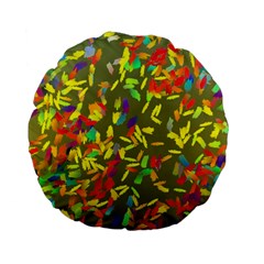 Colorful brush strokes painting on a green background                                                   Standard 15  Premium Flano Round Cushion from ArtsNow.com Back