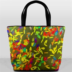 Colorful brush strokes painting on a green background                                                    Bucket Bag from ArtsNow.com Back