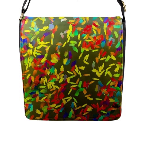 Colorful brush strokes painting on a green background                                                    Flap Closure Messenger Bag (L) from ArtsNow.com Front