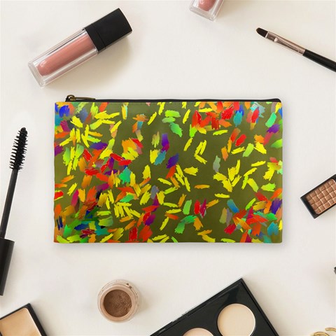 Colorful brush strokes painting on a green background                                                    Cosmetic Bag from ArtsNow.com Front