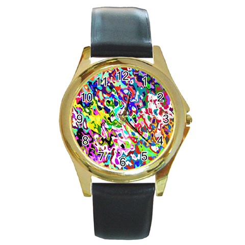 Colorful paint texture                                                    Round Gold Metal Watch from ArtsNow.com Front