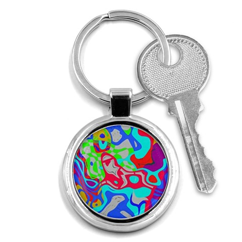 Colorful distorted shapes on a grey background                                                     Key Chain (Round) from ArtsNow.com Front