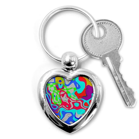 Colorful distorted shapes on a grey background                                                     Key Chain (Heart) from ArtsNow.com Front