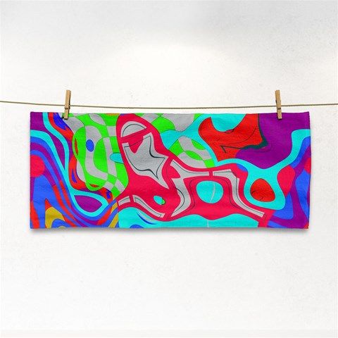 Colorful distorted shapes on a grey background                                                     Hand Towel from ArtsNow.com Front