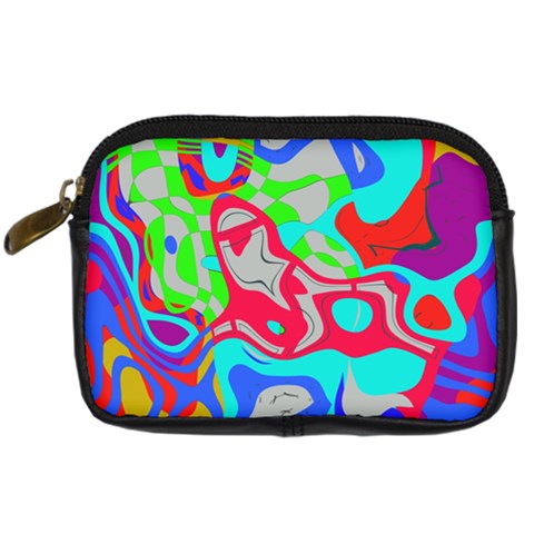 Colorful distorted shapes on a grey background                                                     Digital Camera Leather Case from ArtsNow.com Front