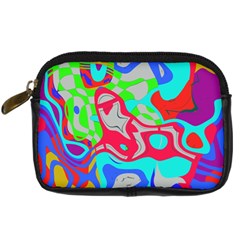 Colorful distorted shapes on a grey background                                                     Digital Camera Leather Case from ArtsNow.com Front