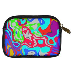 Colorful distorted shapes on a grey background                                                     Digital Camera Leather Case from ArtsNow.com Back