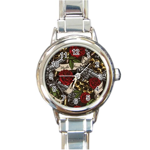 Seamless Vector Pattern Round Italian Charm Watch from ArtsNow.com Front