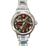 Seamless Vector Pattern Round Italian Charm Watch