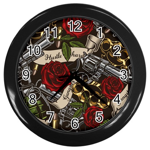 Seamless Vector Pattern Wall Clock (Black) from ArtsNow.com Front